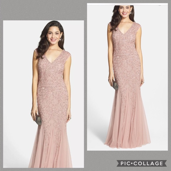 Aidan Mattox beaded cap sleeves V-Neck mermaid Long Dress - Picture 2 of 12